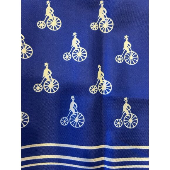 Penny-Farthing Scarf Square Made In Italy Blue & White Polyester Preowned - Picture 2 of 7